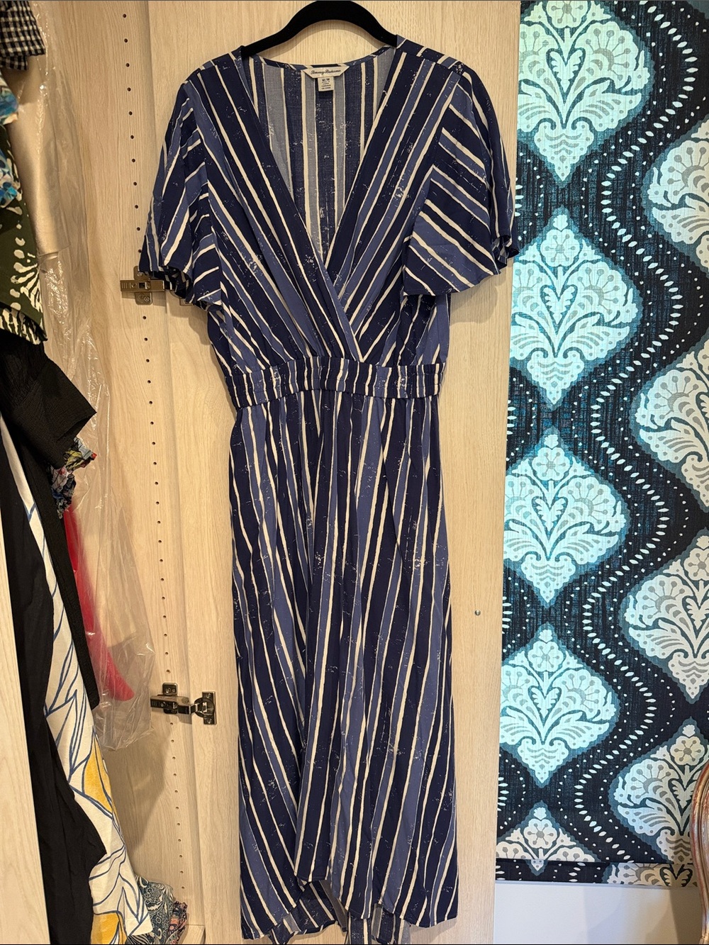 Tommy Bahama Navy and White Striped Maxi Wrap Dress